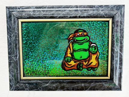 Turtle Buddha Framed Painted Glass